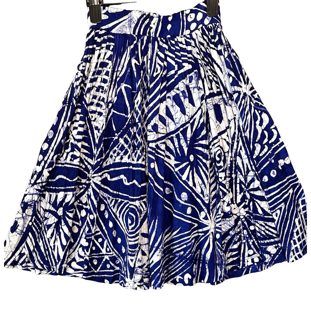 Betty Adire Batik Like Print Skirt Blue Women's Small 24" waist A-line Pockets